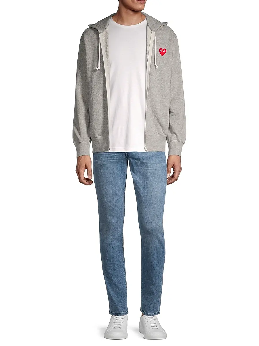 Comme des Garçons PLAY Men's Heathered Signature Logo Patch Jersey Hoodie - Grey | Thumbnail 2