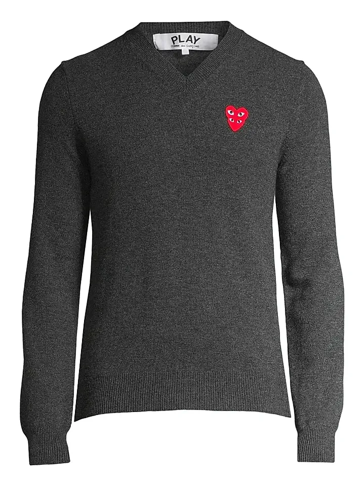 Comme des Garçons PLAY Men Play Double Heart V-Neck Pullover
