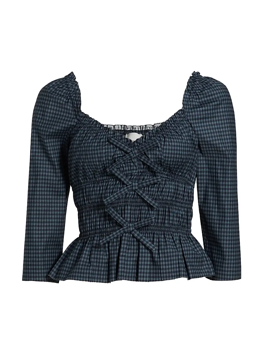 Reformation Women's Lauryn Gingham Peplum Top - Dark Slate Check | Image 1 Reformation Women's Lauryn Gingham Peplum Top - Dark Slate Check | Image 1