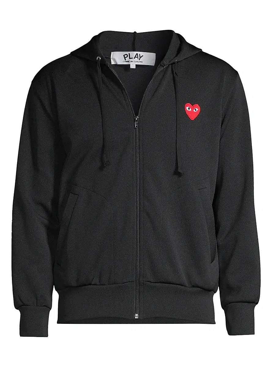 Comme des Garçons PLAY Men's Signature Logo Zip-Front Hoodie - Black - Size Medium | Image 1 Comme des Garçons PLAY Men's Signature Logo Zip-Front Hoodie - Black - Size Medium | Image 1