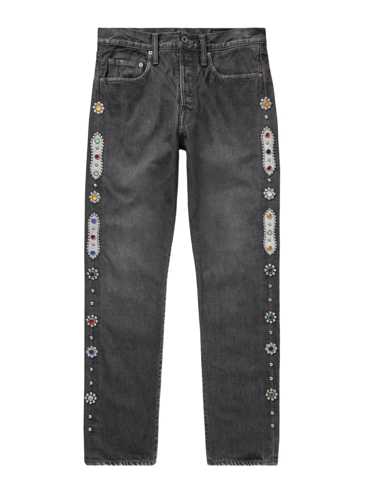 KAPITAL Monkey CISCO Straight-Leg Embellished Leather-Trimmed Jeans - Men