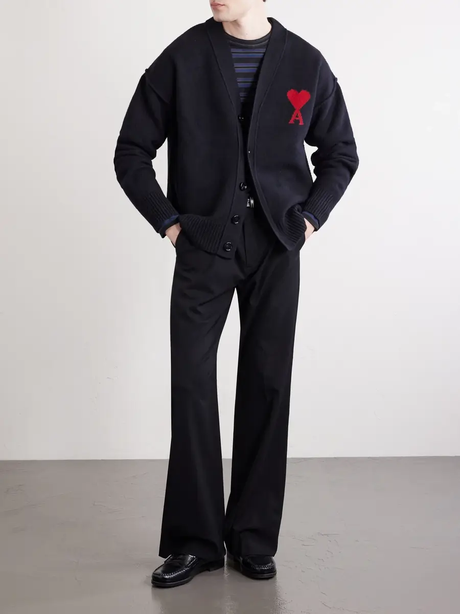 AMI PARIS Logo-Intarsia Virgin Wool Cardigan - Men | Thumbnail 2