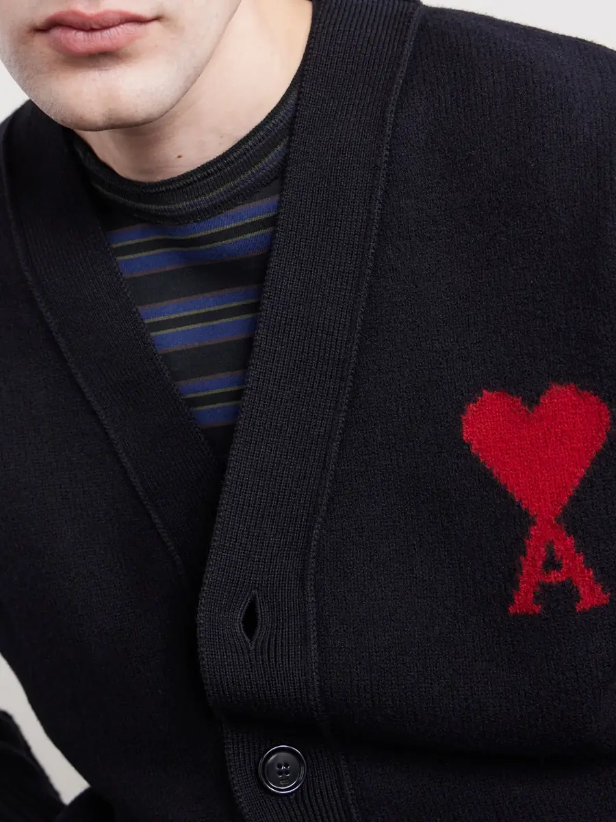 AMI PARIS Logo-Intarsia Virgin Wool Cardigan - Men | Thumbnail 4