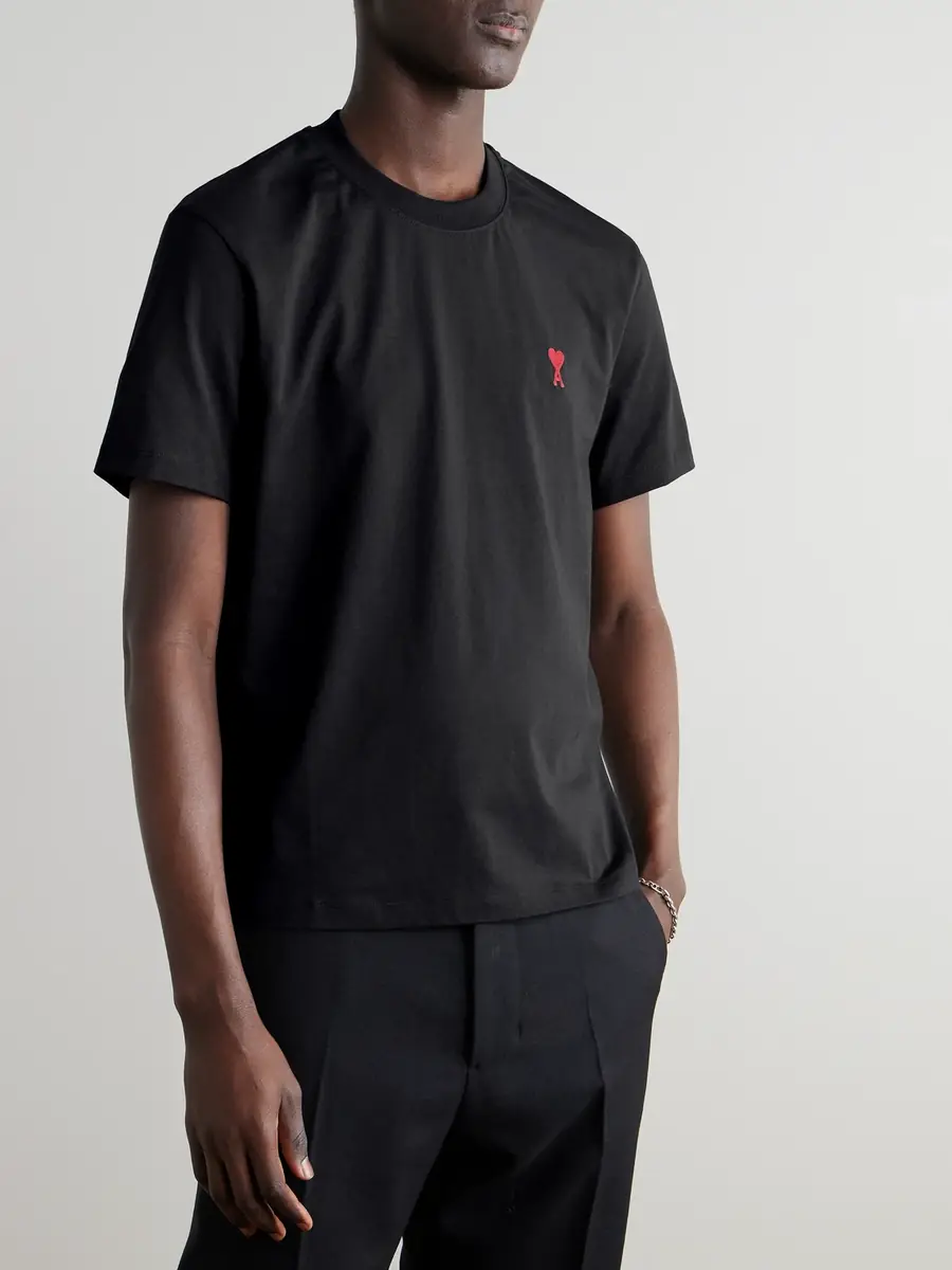 AMI PARIS Logo-Embroidered Stretch Organic Cotton-Jersey T-Shirt - Men | Thumbnail 3