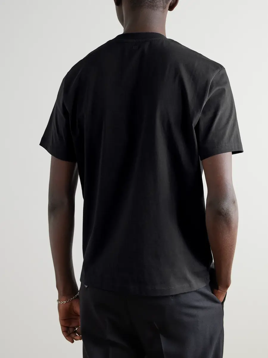 AMI PARIS Logo-Embroidered Stretch Organic Cotton-Jersey T-Shirt - Men | Thumbnail 4