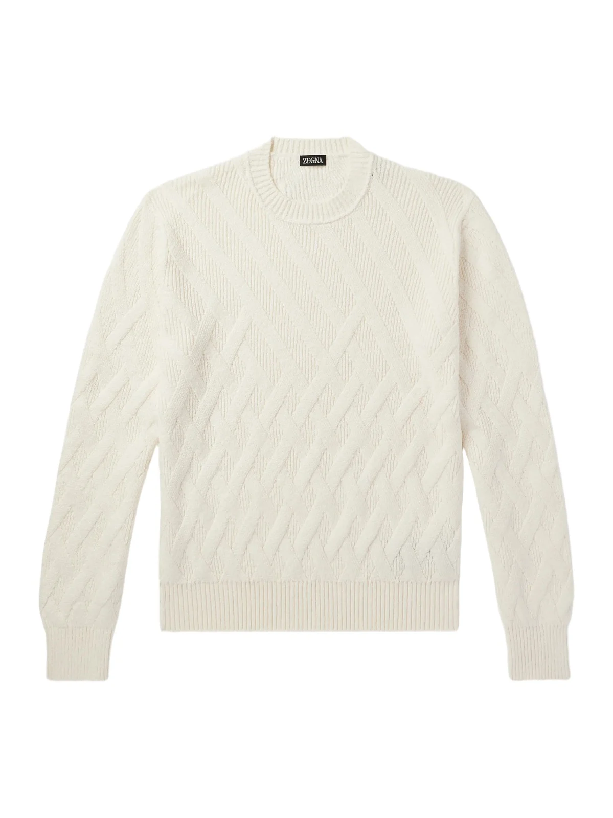 Logo-Appliquéd Leather-Trimmed Basketweave Cotton Sweater - Men