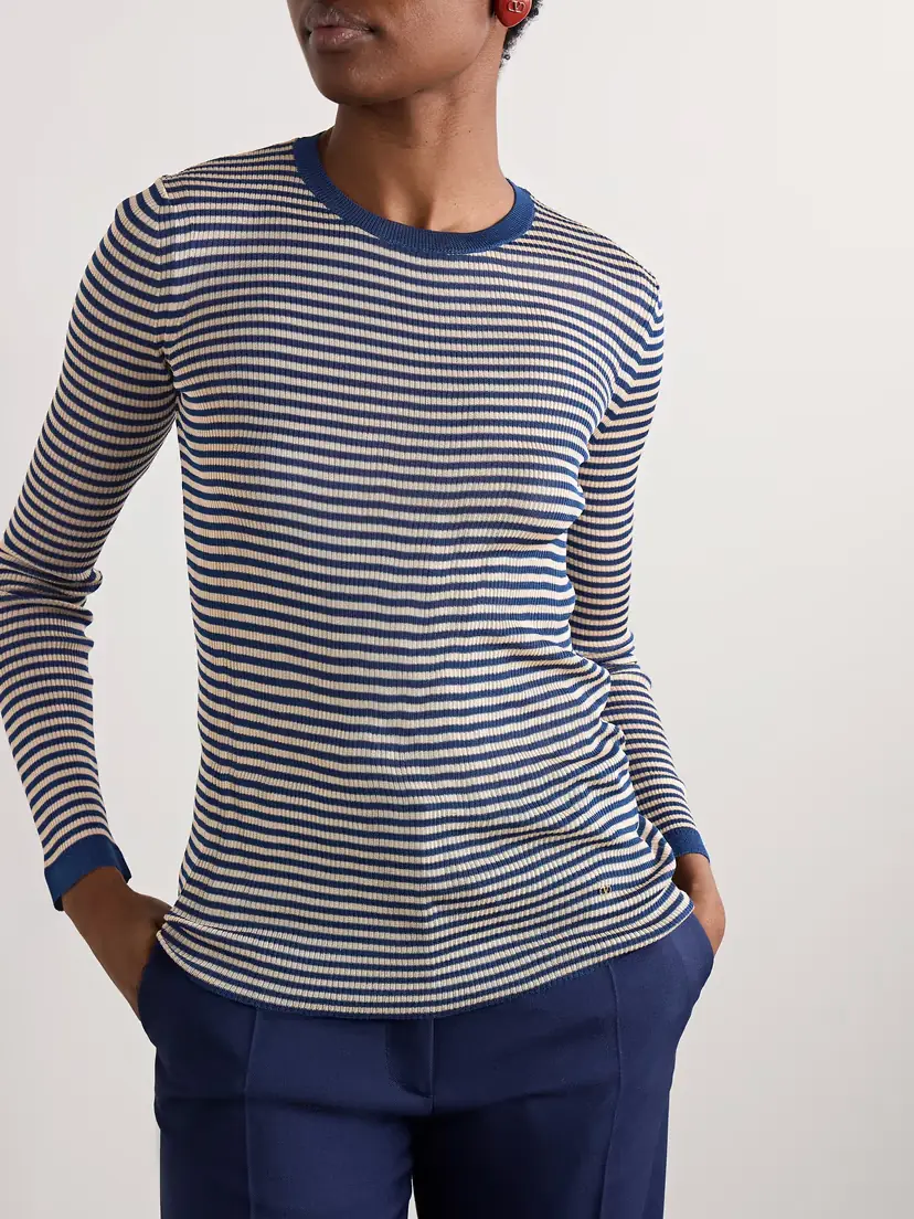 Valentino Garavani Ribbed Striped Silk Sweater | Thumbnail 3 Valentino Garavani Ribbed Striped Silk Sweater | Thumbnail 3
