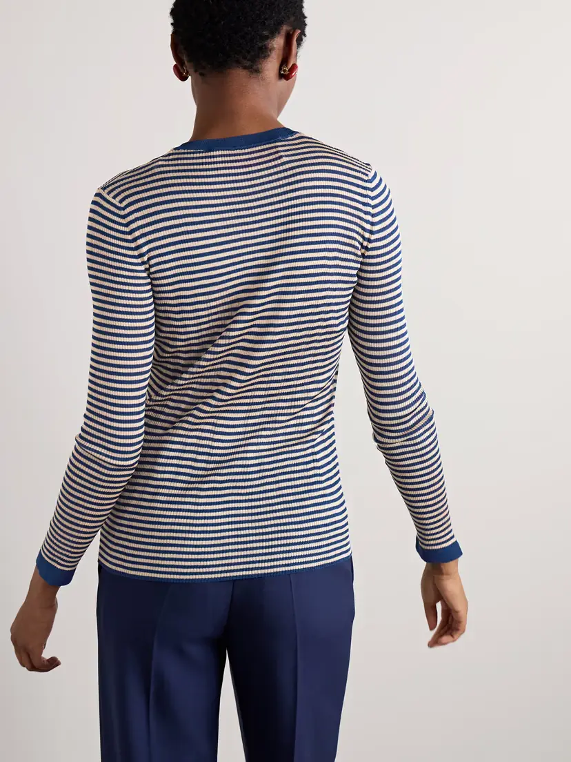 Valentino Garavani Ribbed Striped Silk Sweater | Thumbnail 4 Valentino Garavani Ribbed Striped Silk Sweater | Thumbnail 4