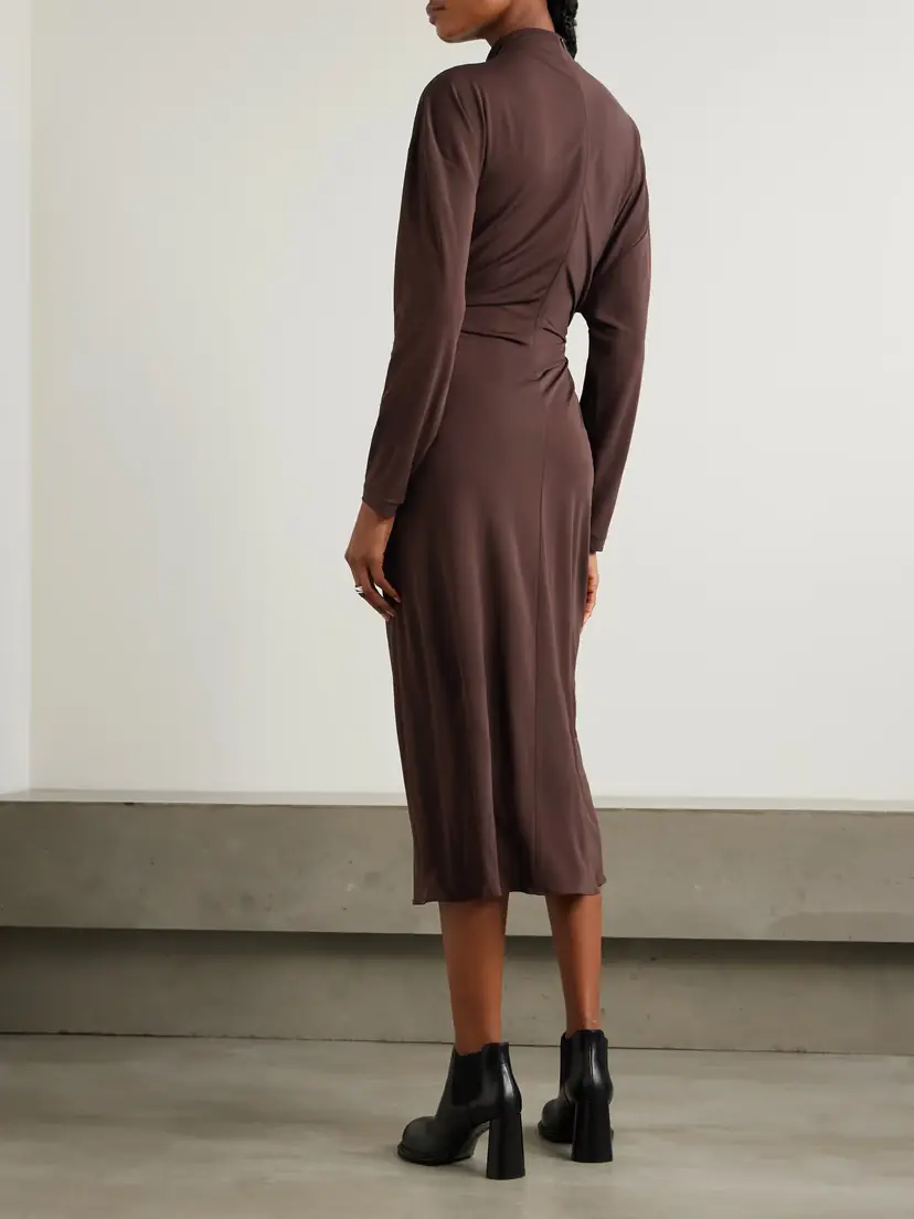 Bottega Veneta Gathered Embellished Crepe-jersey Midi Dress | Thumbnail 3 Bottega Veneta Gathered Embellished Crepe-jersey Midi Dress | Thumbnail 3