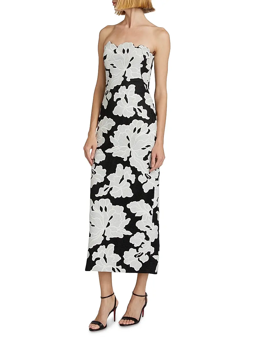 Lela Rose Women's Natasha Strapless Floral Dress | Thumbnail 4 Lela Rose Women's Natasha Strapless Floral Dress | Thumbnail 4