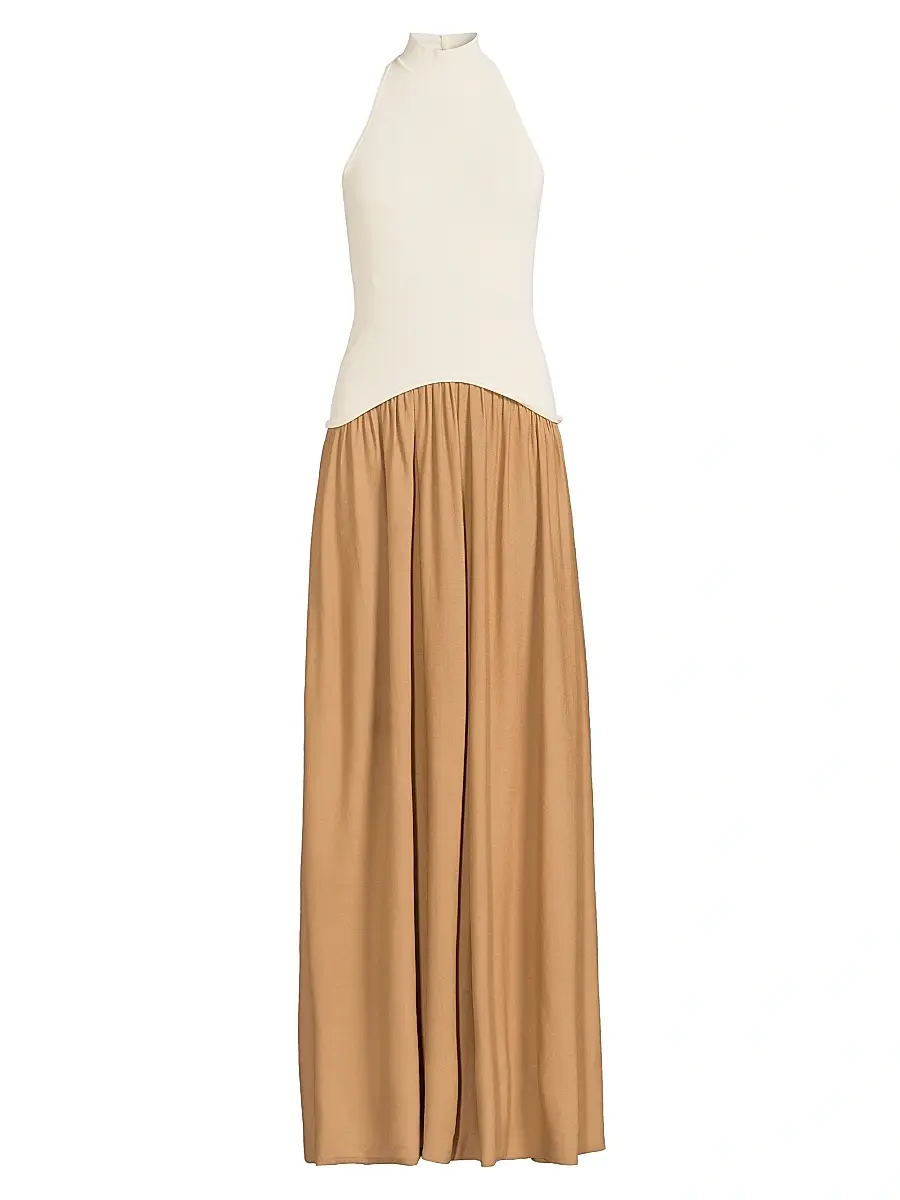 Solid & Striped Women's Soglio Halter Dress - Ecru Camel | Image 1 Solid & Striped Women's Soglio Halter Dress - Ecru Camel | Image 1