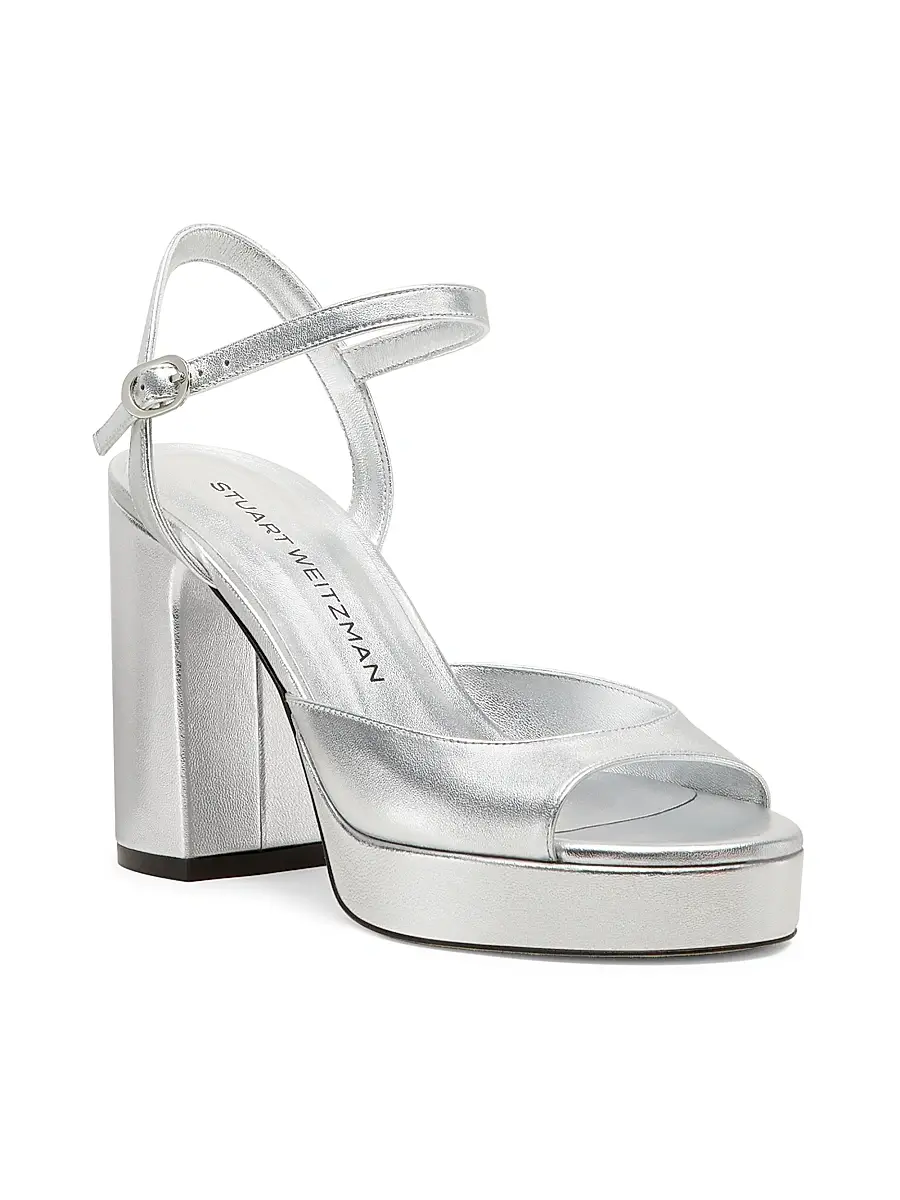Stuart Weitzman Women's Dayna II 100MM Metallic Leather Platform Sandals | Thumbnail 2 Stuart Weitzman Women's Dayna II 100MM Metallic Leather Platform Sandals | Thumbnail 2