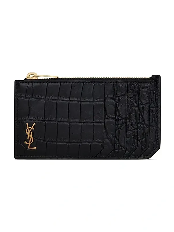Saint Laurent Men's Crocodile-Embossed Leather Card Case