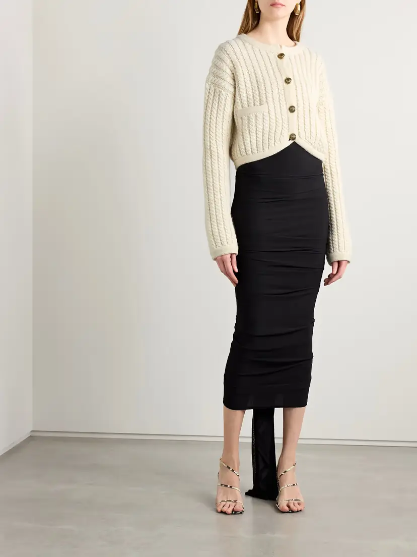 Khaite Balser Cable-knit Cashmere And Mohair-blend Cardigan | Thumbnail 2 Khaite Balser Cable-knit Cashmere And Mohair-blend Cardigan | Thumbnail 2