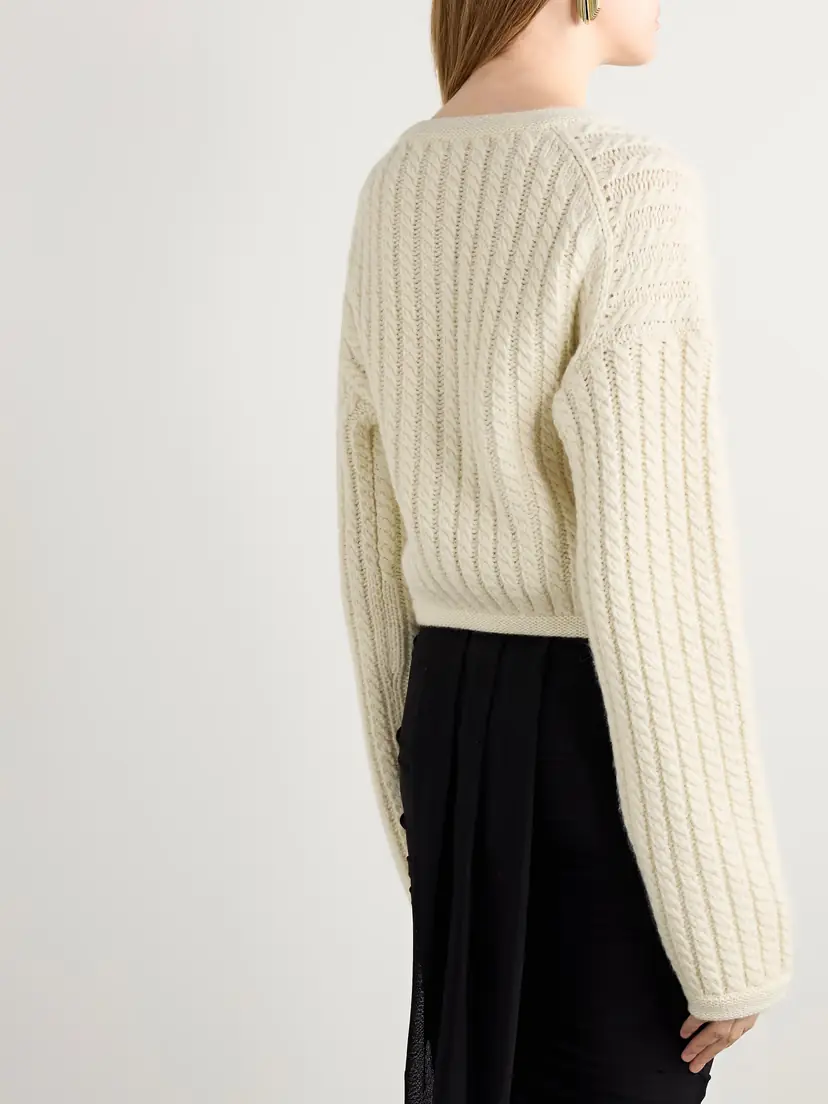 Khaite Balser Cable-knit Cashmere And Mohair-blend Cardigan | Thumbnail 3 Khaite Balser Cable-knit Cashmere And Mohair-blend Cardigan | Thumbnail 3
