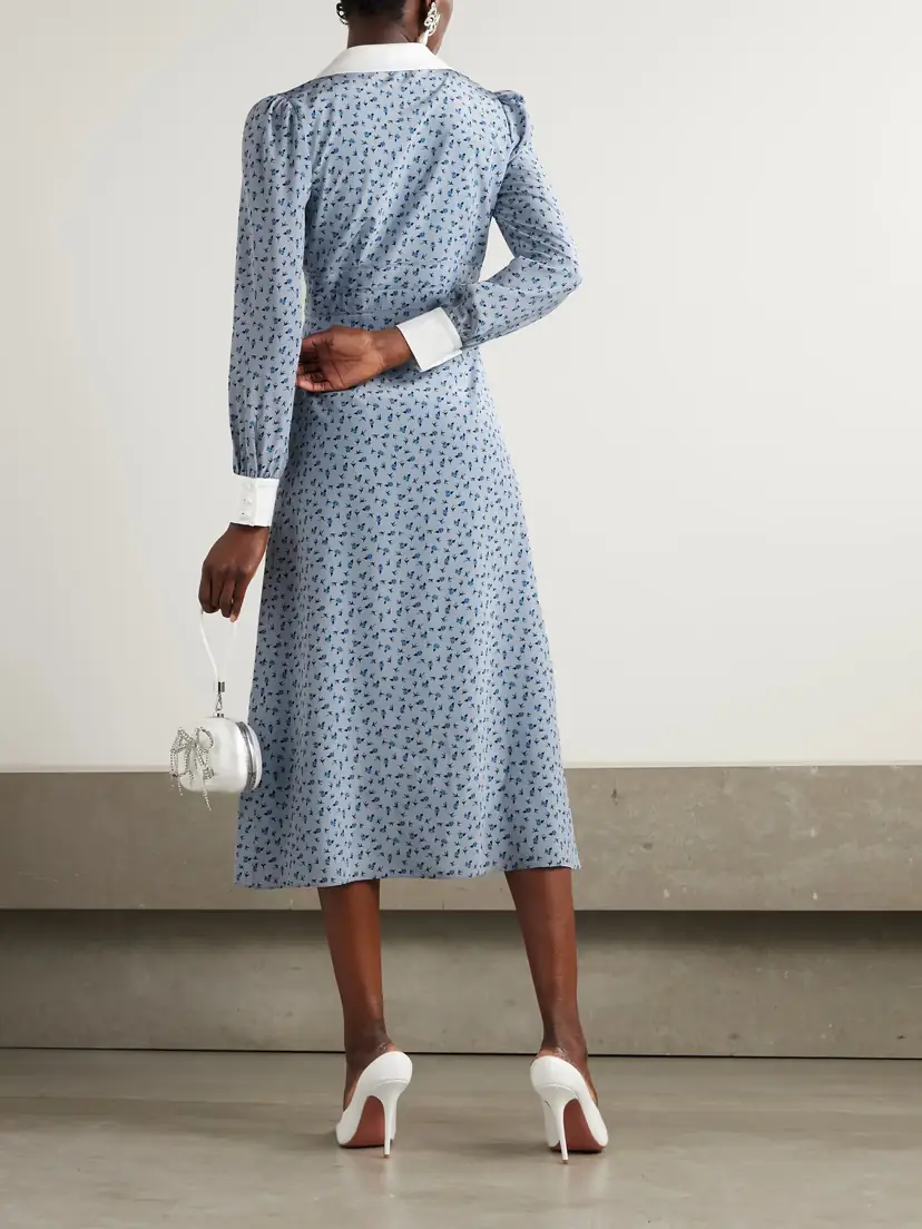 Alessandra Rich Mikado-trimmed Floral-print Silk-crepe De Chine Midi Shirt Dress | Thumbnail 3 Alessandra Rich Mikado-trimmed Floral-print Silk-crepe De Chine Midi Shirt Dress | Thumbnail 3