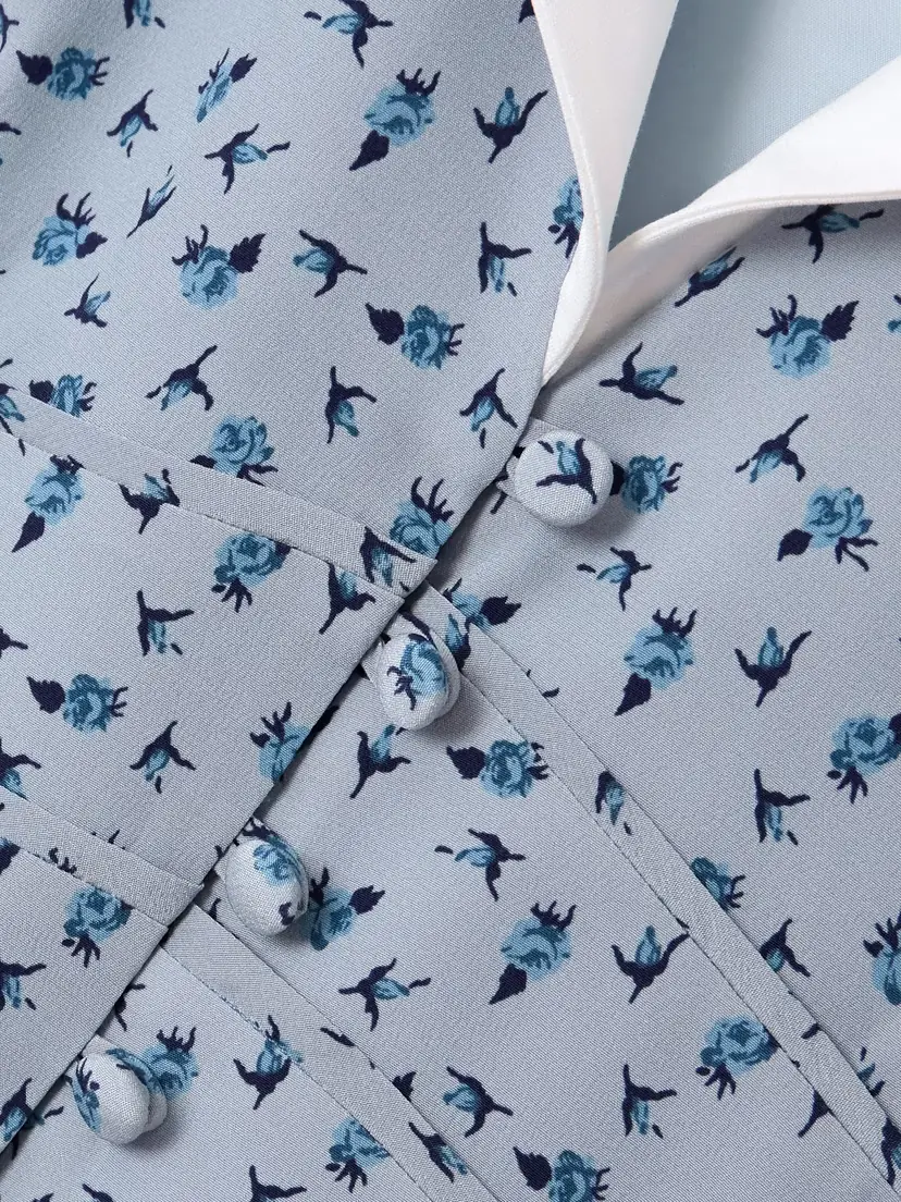 Alessandra Rich Mikado-trimmed Floral-print Silk-crepe De Chine Midi Shirt Dress | Thumbnail 4 Alessandra Rich Mikado-trimmed Floral-print Silk-crepe De Chine Midi Shirt Dress | Thumbnail 4