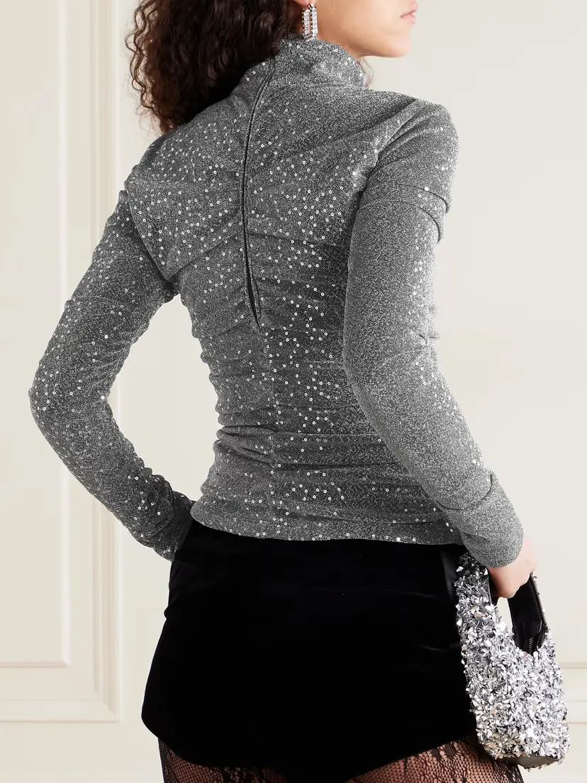 Dolce & Gabbana Ruched Sequin-embellished Lurex Turtleneck Blouse | Thumbnail 3 Dolce & Gabbana Ruched Sequin-embellished Lurex Turtleneck Blouse | Thumbnail 3