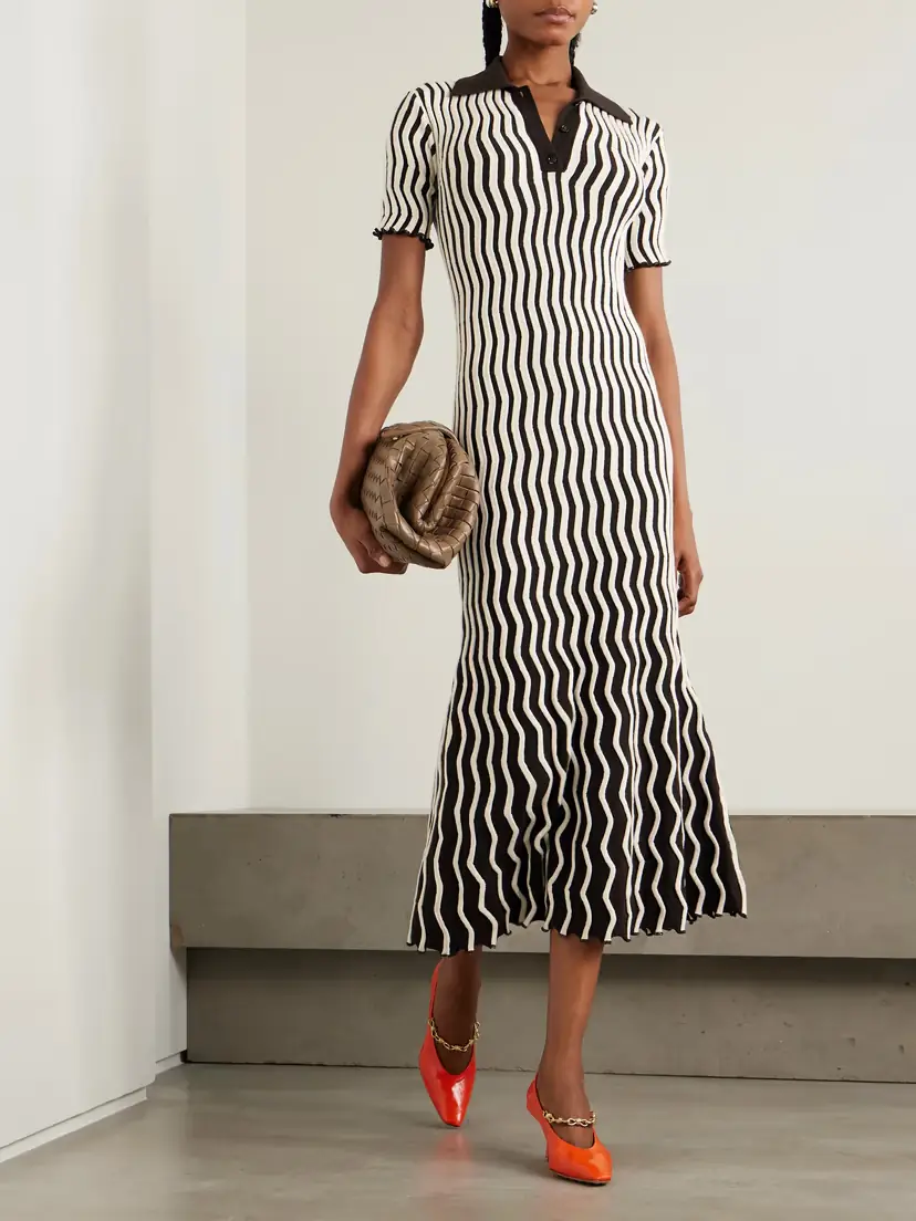 Bottega Veneta Striped Ribbed Wool Midi Dress | Thumbnail 2 Bottega Veneta Striped Ribbed Wool Midi Dress | Thumbnail 2