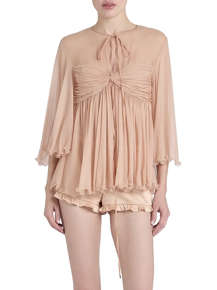 Chloé Women's Gathered Silk Georgette Blouse - Tender Peach | Thumbnail 3 Chloé Women's Gathered Silk Georgette Blouse - Tender Peach | Thumbnail 3