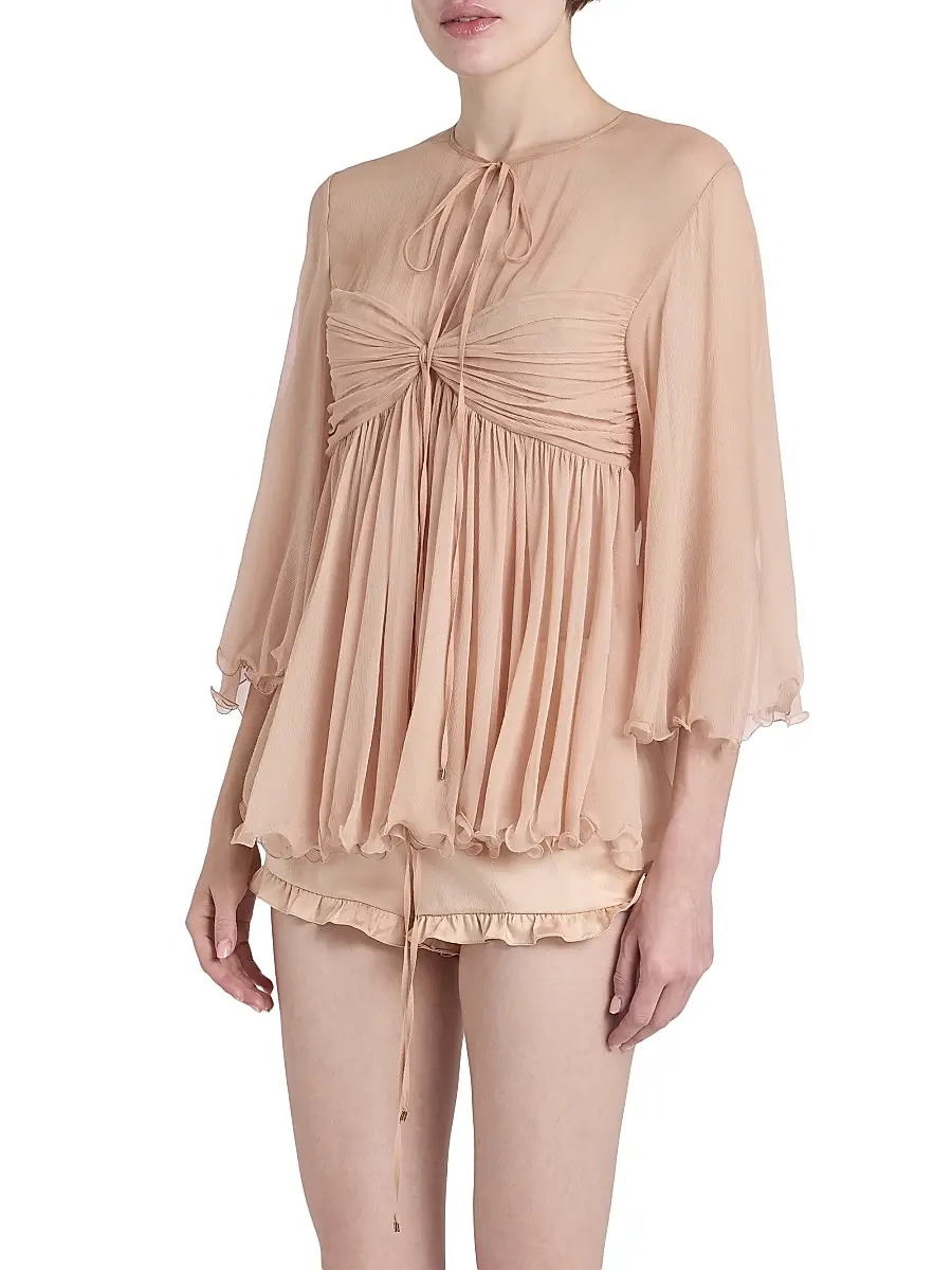 Chloé Women's Gathered Silk Georgette Blouse - Tender Peach | Thumbnail 4 Chloé Women's Gathered Silk Georgette Blouse - Tender Peach | Thumbnail 4