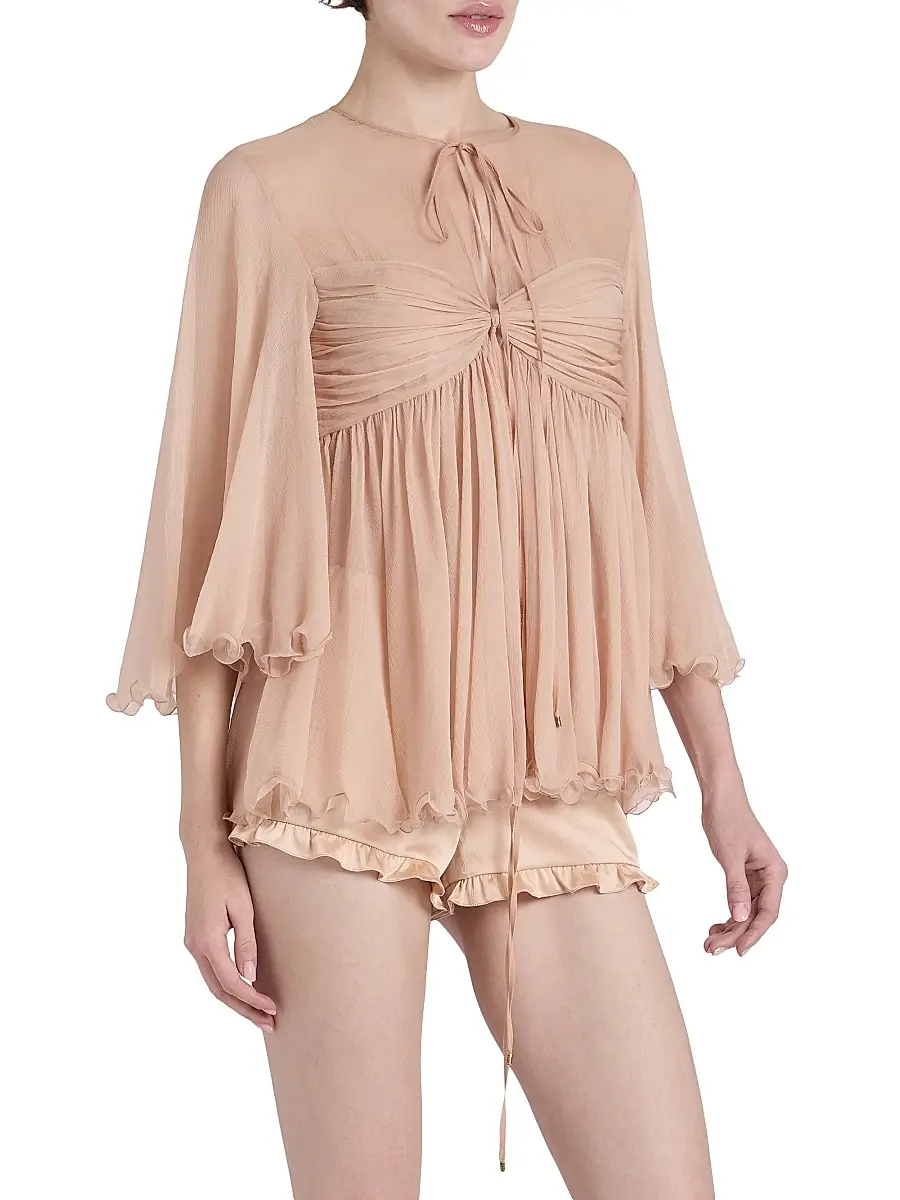 Chloé Women's Gathered Silk Georgette Blouse - Tender Peach | Thumbnail 6 Chloé Women's Gathered Silk Georgette Blouse - Tender Peach | Thumbnail 6