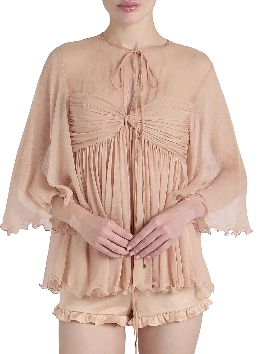 Chloé Women's Gathered Silk Georgette Blouse - Tender Peach | Thumbnail 7 Chloé Women's Gathered Silk Georgette Blouse - Tender Peach | Thumbnail 7