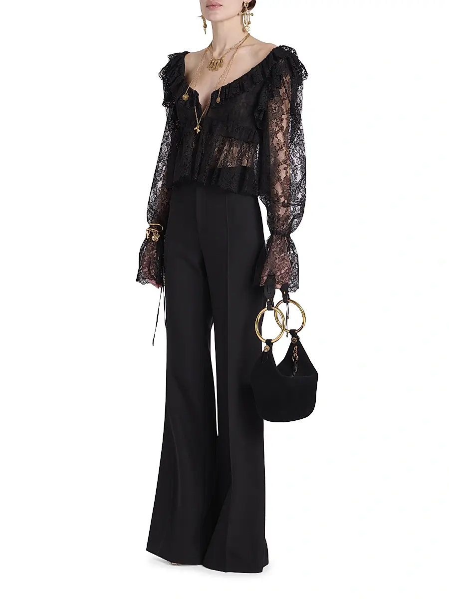 Chloé Women's Lace V-Neck Top - Black | Thumbnail 2 Chloé Women's Lace V-Neck Top - Black | Thumbnail 2