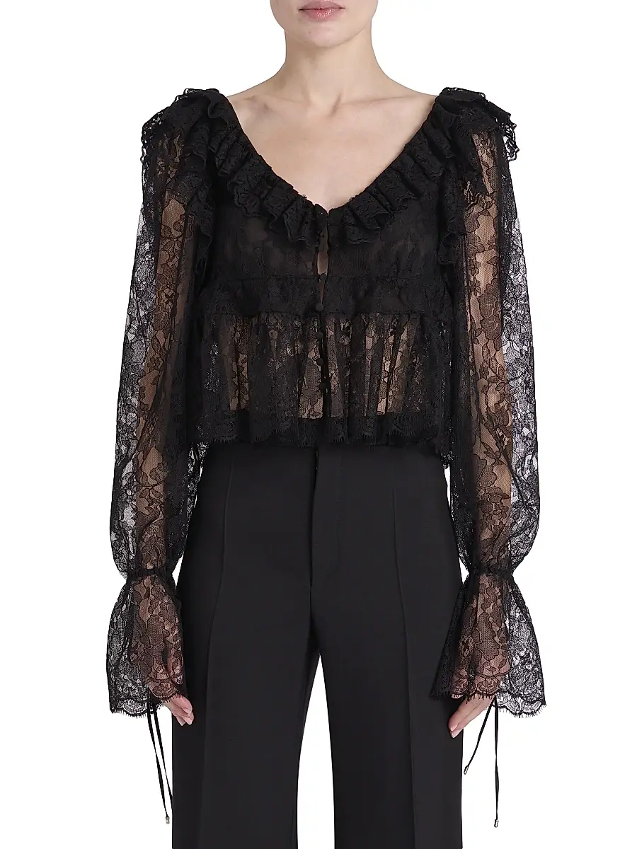 Chloé Women's Lace V-Neck Top - Black | Thumbnail 3 Chloé Women's Lace V-Neck Top - Black | Thumbnail 3