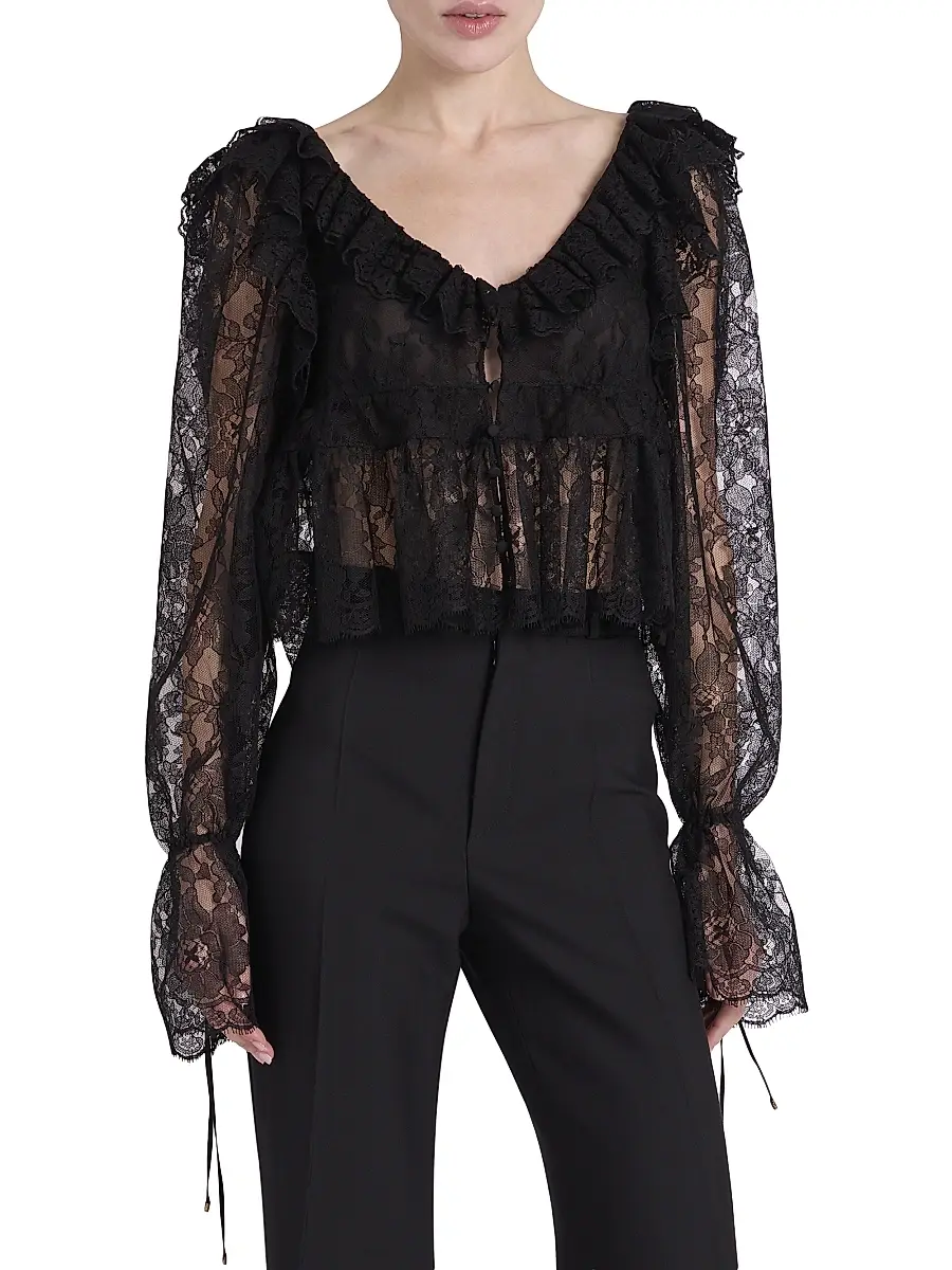 Chloé Women's Lace V-Neck Top - Black | Thumbnail 6 Chloé Women's Lace V-Neck Top - Black | Thumbnail 6