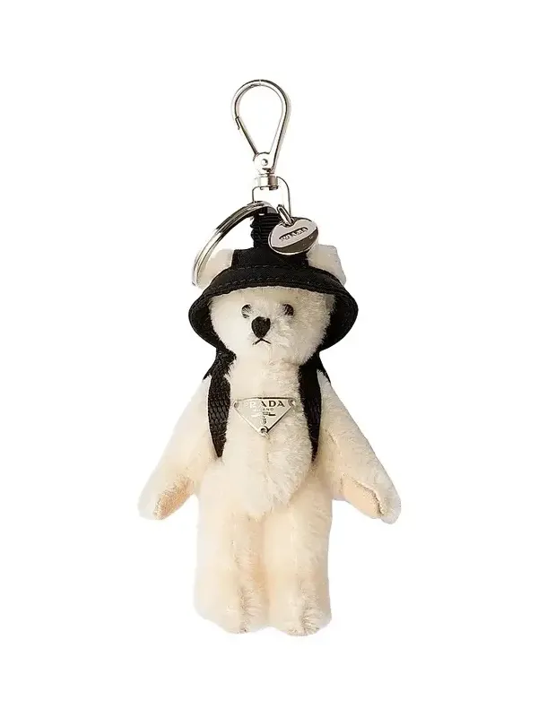 Women's Teddy Bag Charm with Metal Ring - White