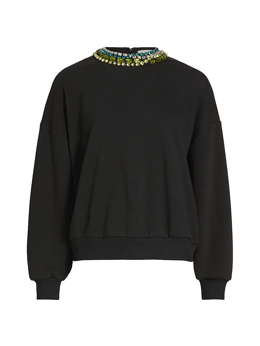 Cinq à Sept Women's Brandy Embellished Collar Sweatshirt - Black | Image 1 Cinq à Sept Women's Brandy Embellished Collar Sweatshirt - Black | Image 1