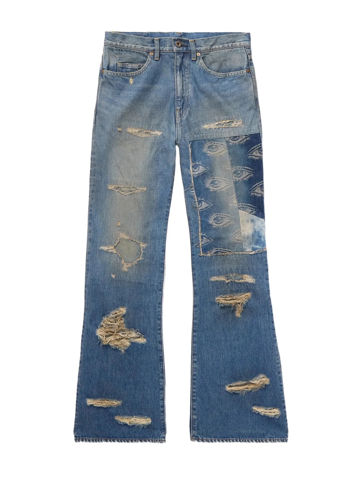 Flared Distressed Patchwork Jeans - Men Flared Distressed Patchwork Jeans - Men
