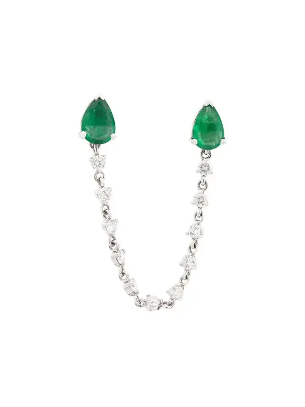 1.63ct Diamond Emerald 18K Gold Pear Chain Link Single Earring 1.63ct Diamond Emerald 18K Gold Pear Chain Link Single Earring