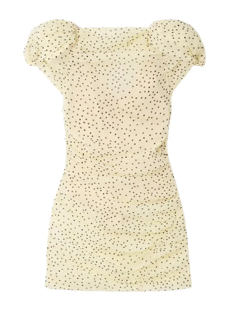 Ruched Polka-dot Silk-blend Chiffon Mini Dress