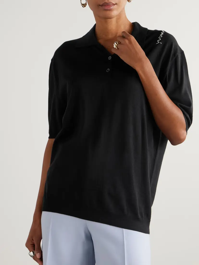 Marni Embroidered Wool And Silk-blend Polo | Thumbnail 3