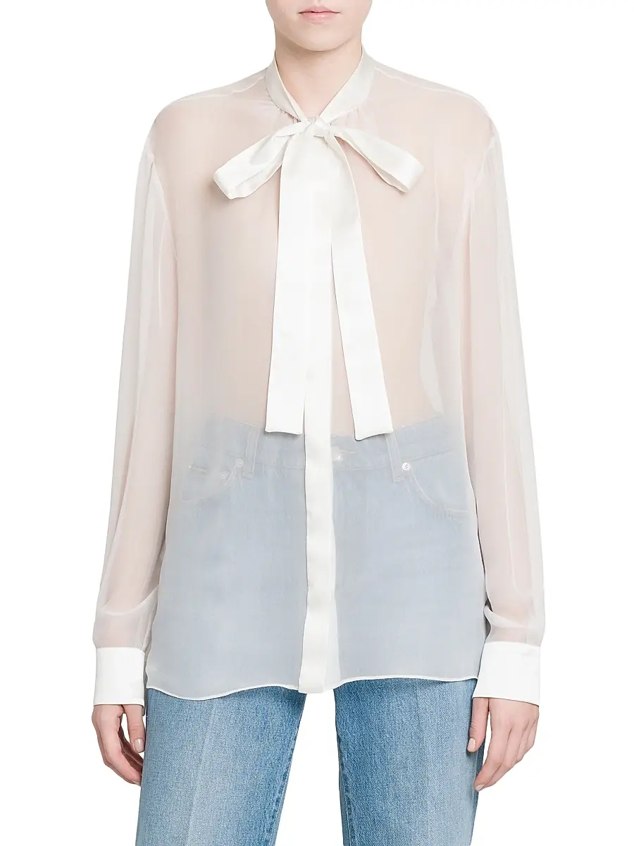 Dolce & Gabbana Women's Silk Chiffon Tieneck Blouse | Thumbnail 3