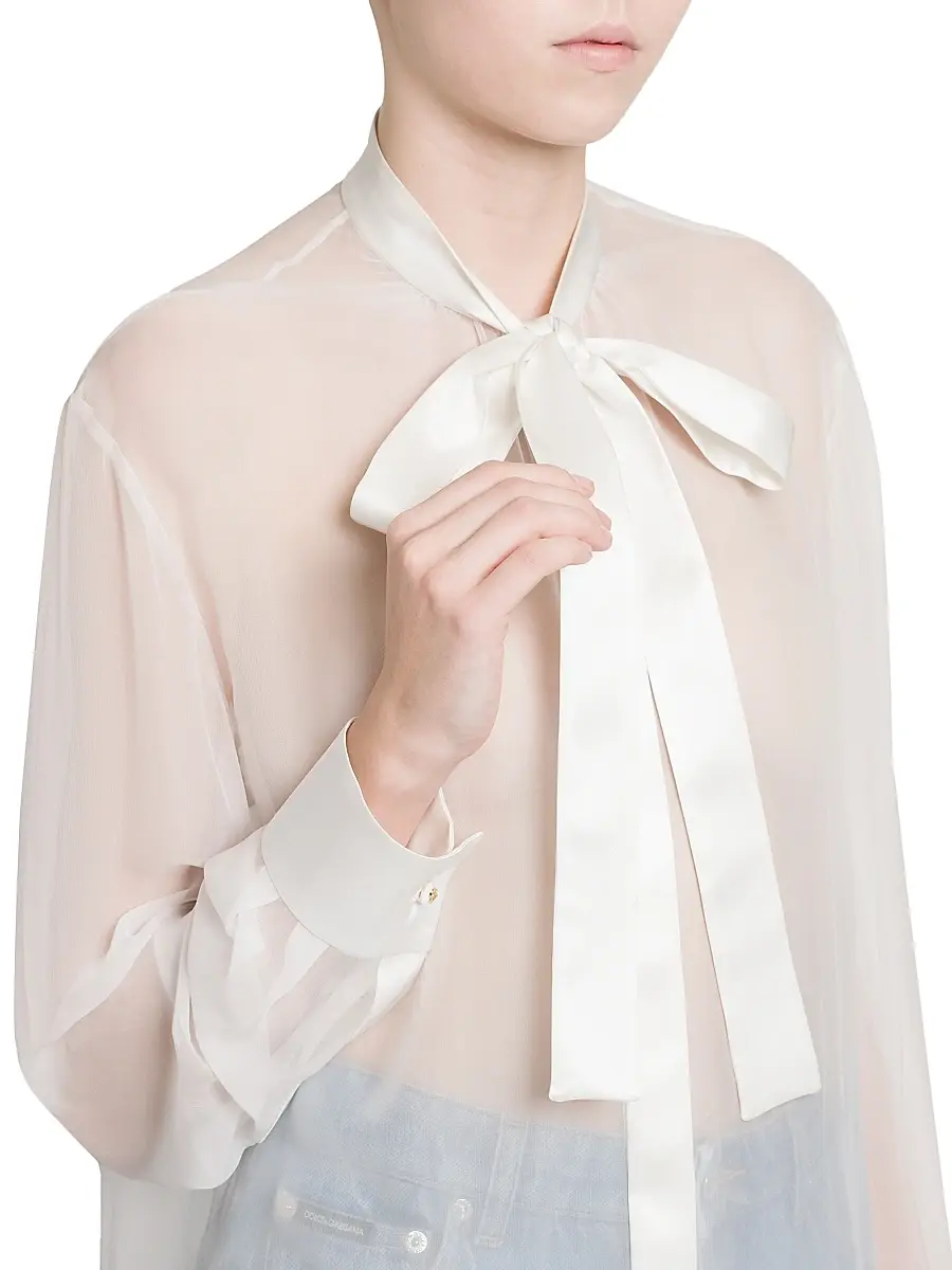 Dolce & Gabbana Women's Silk Chiffon Tieneck Blouse | Thumbnail 6