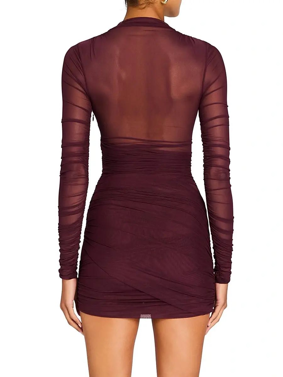 SEROYA Women's Moxey Ruched Mesh Mini Dress - Merlot | Thumbnail 4 SEROYA Women's Moxey Ruched Mesh Mini Dress - Merlot | Thumbnail 4
