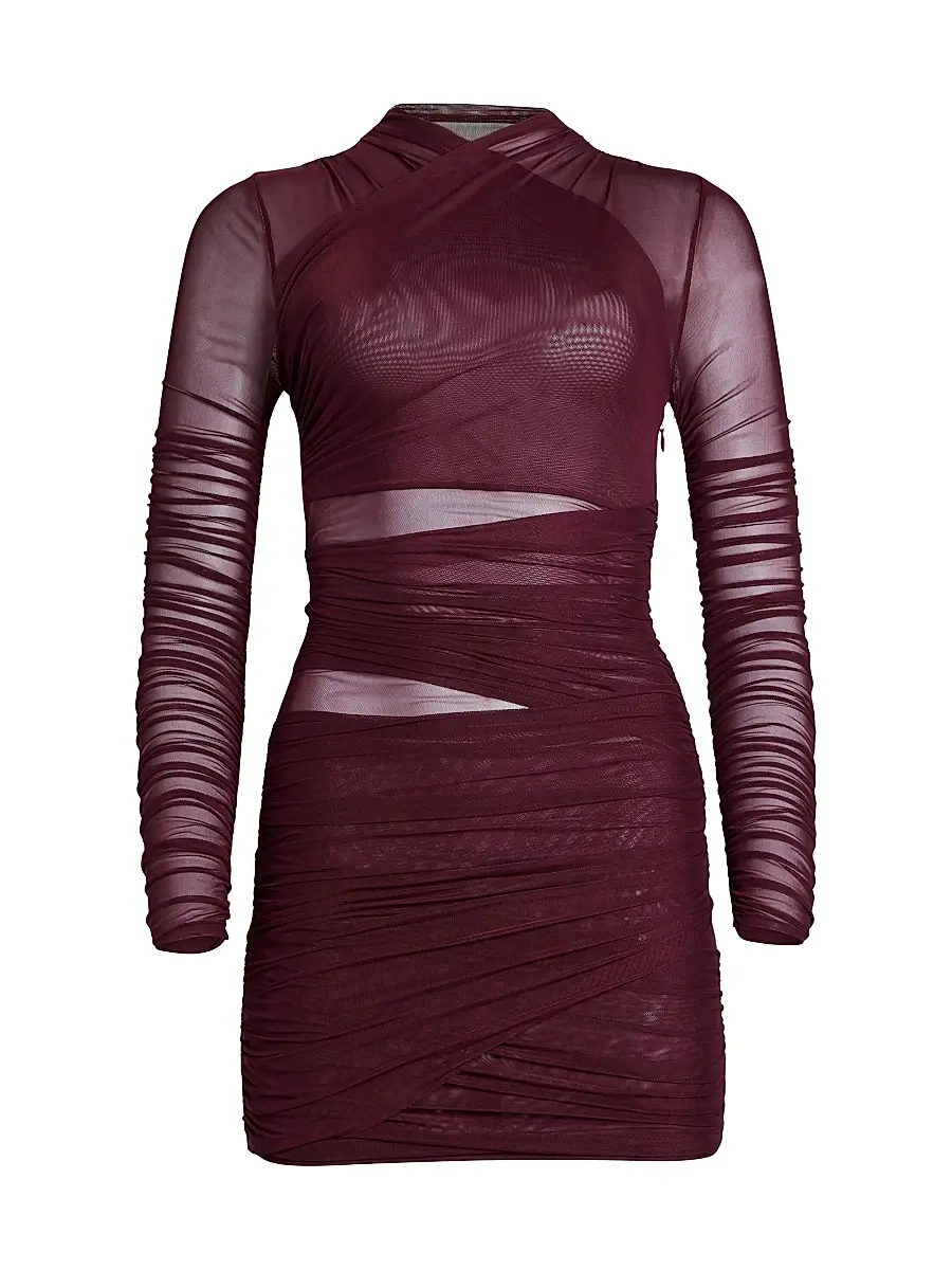 SEROYA Women's Moxey Ruched Mesh Mini Dress - Merlot | Image 1 SEROYA Women's Moxey Ruched Mesh Mini Dress - Merlot | Image 1