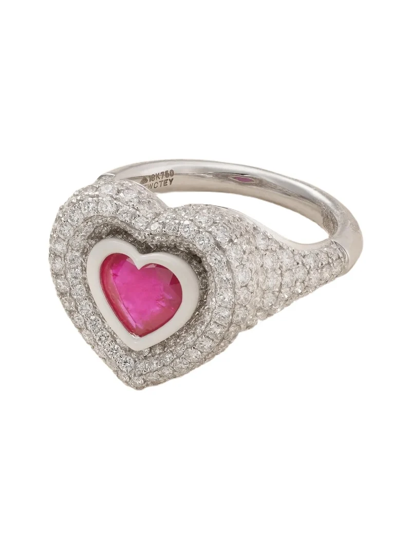 Kamyen Manaal 2.0 18-karat White Gold, Diamond, Ruby And Enamel Ring - Pink