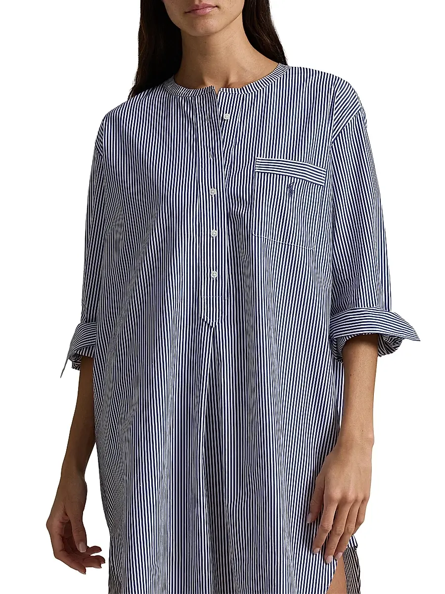 Polo Ralph Lauren Women's Striped Cotton Sleep Shirt | Thumbnail 4 Polo Ralph Lauren Women's Striped Cotton Sleep Shirt | Thumbnail 4