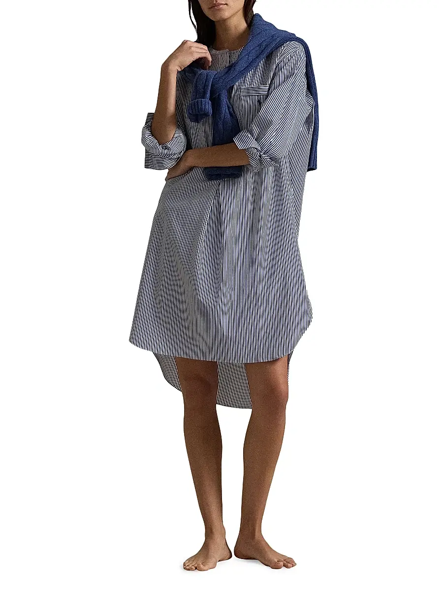 Polo Ralph Lauren Women's Striped Cotton Sleep Shirt | Thumbnail 5 Polo Ralph Lauren Women's Striped Cotton Sleep Shirt | Thumbnail 5