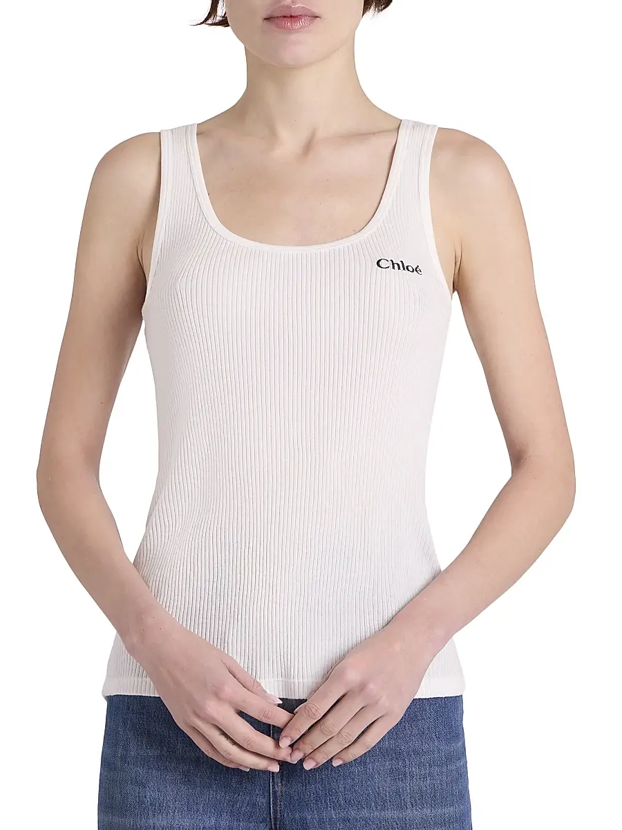 Chloé Women's Logo Cotton Rib-Knit Tank Top - White | Thumbnail 6 Chloé Women's Logo Cotton Rib-Knit Tank Top - White | Thumbnail 6