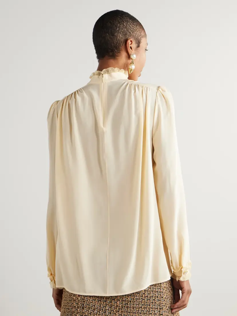 Valentino Garavani Ruffled Pintucked Lace-trimmed Silk Crepe De Chine Blouse | Thumbnail 4 Valentino Garavani Ruffled Pintucked Lace-trimmed Silk Crepe De Chine Blouse | Thumbnail 4