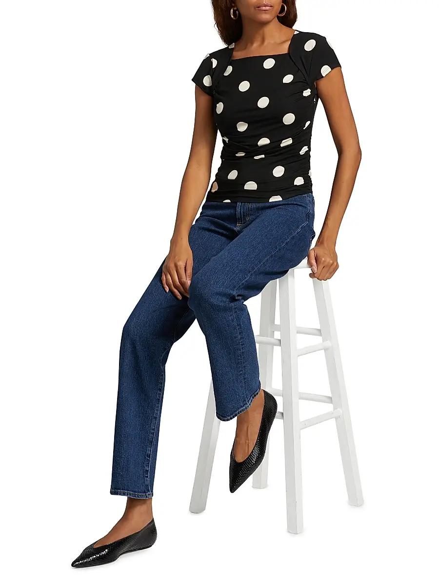 Reformation Women's Addison Polka Dot Stretch Knit Top - Moon Dot | Thumbnail 2