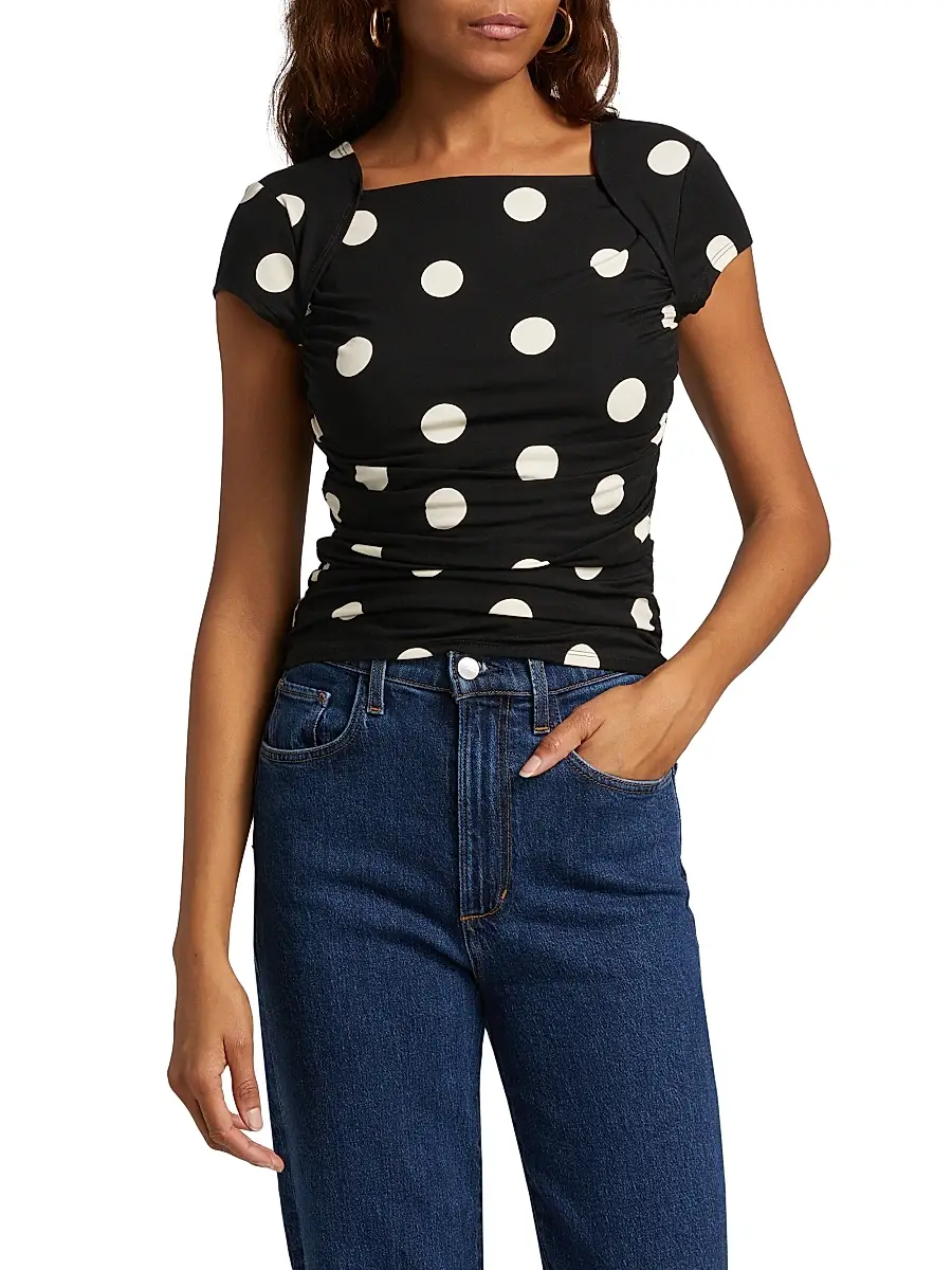 Reformation Women's Addison Polka Dot Stretch Knit Top - Moon Dot | Thumbnail 3