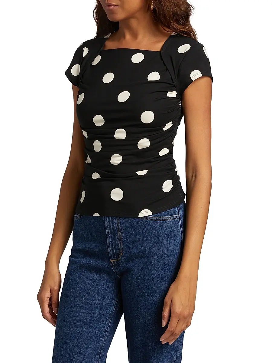 Reformation Women's Addison Polka Dot Stretch Knit Top - Moon Dot | Thumbnail 4
