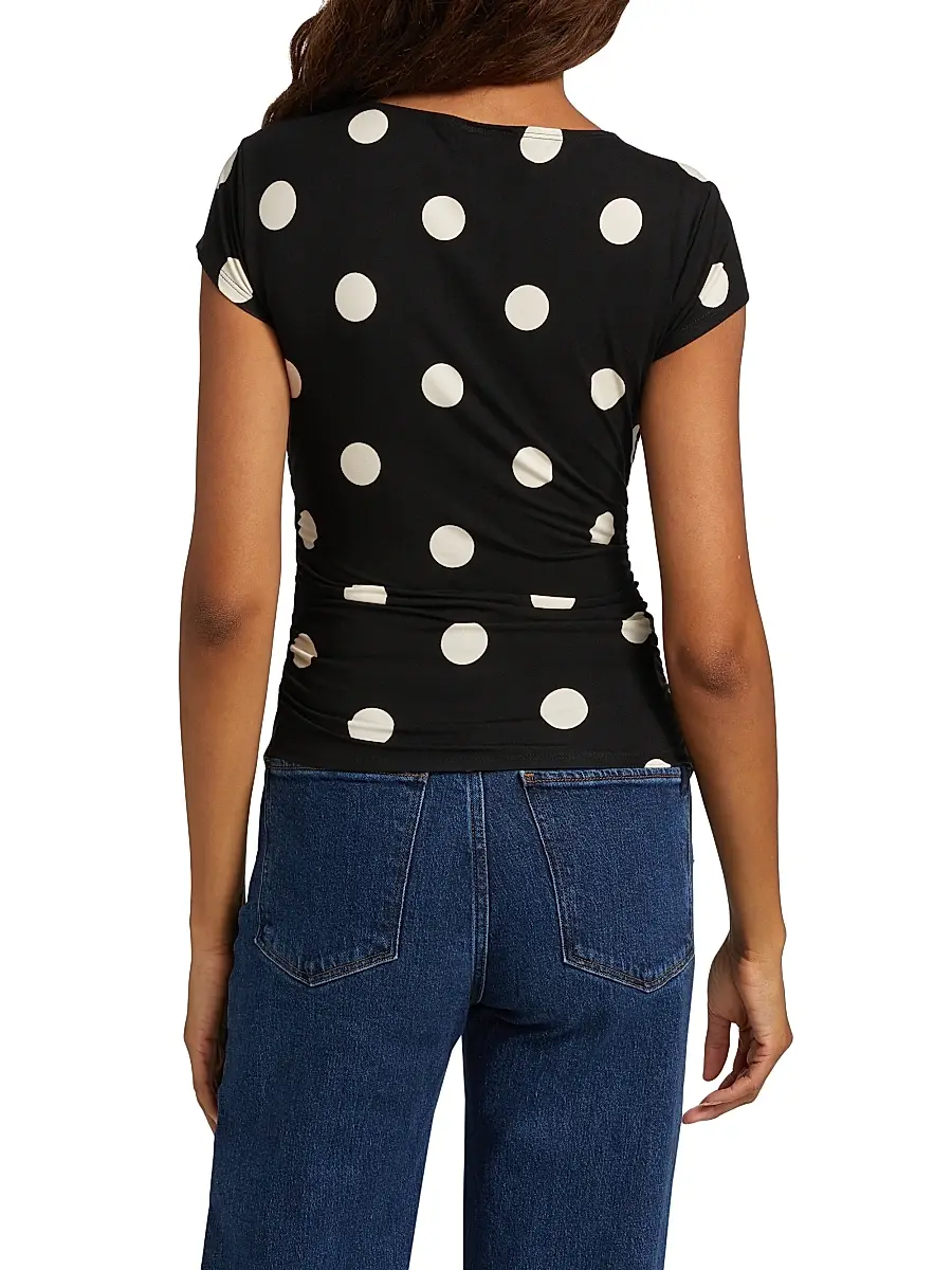Reformation Women's Addison Polka Dot Stretch Knit Top - Moon Dot | Thumbnail 5