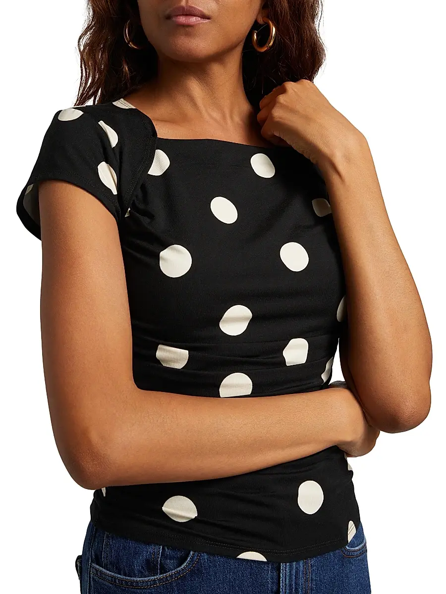Reformation Women's Addison Polka Dot Stretch Knit Top - Moon Dot | Thumbnail 6